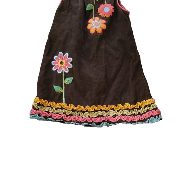 Rare Editions Brown Corduroy Jumper Girl’s Dress Flowers Ruffles Colorful Size 5 - Picture 2 of 8
